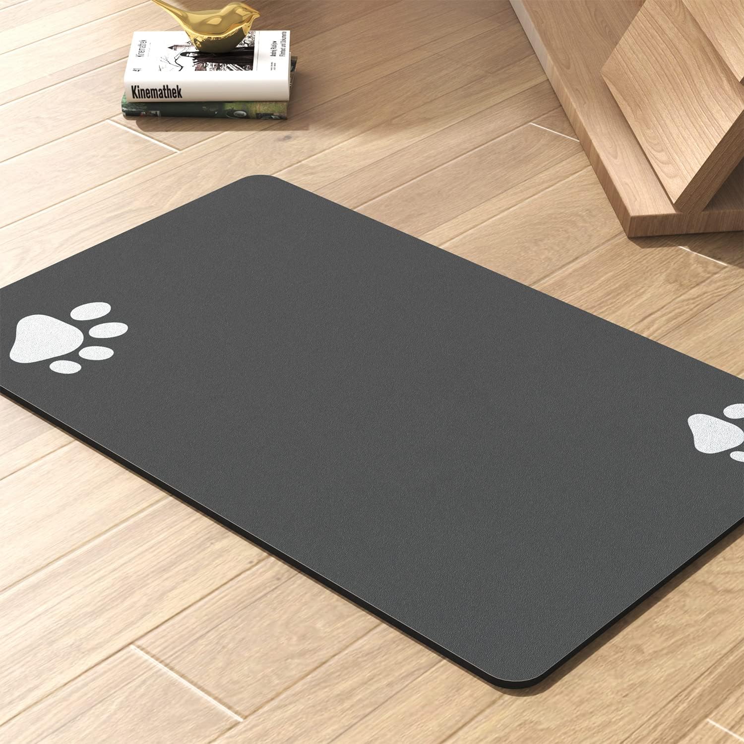 Pet Feeding Mat-Absorbent Dog Mat for Food and Water Bowl-No Stains Quick Dry Dispenser Mat-Dog Accessories Pet SupTLies-Water Bowl for Messy Drinkers（Darkgrey,12"x19"