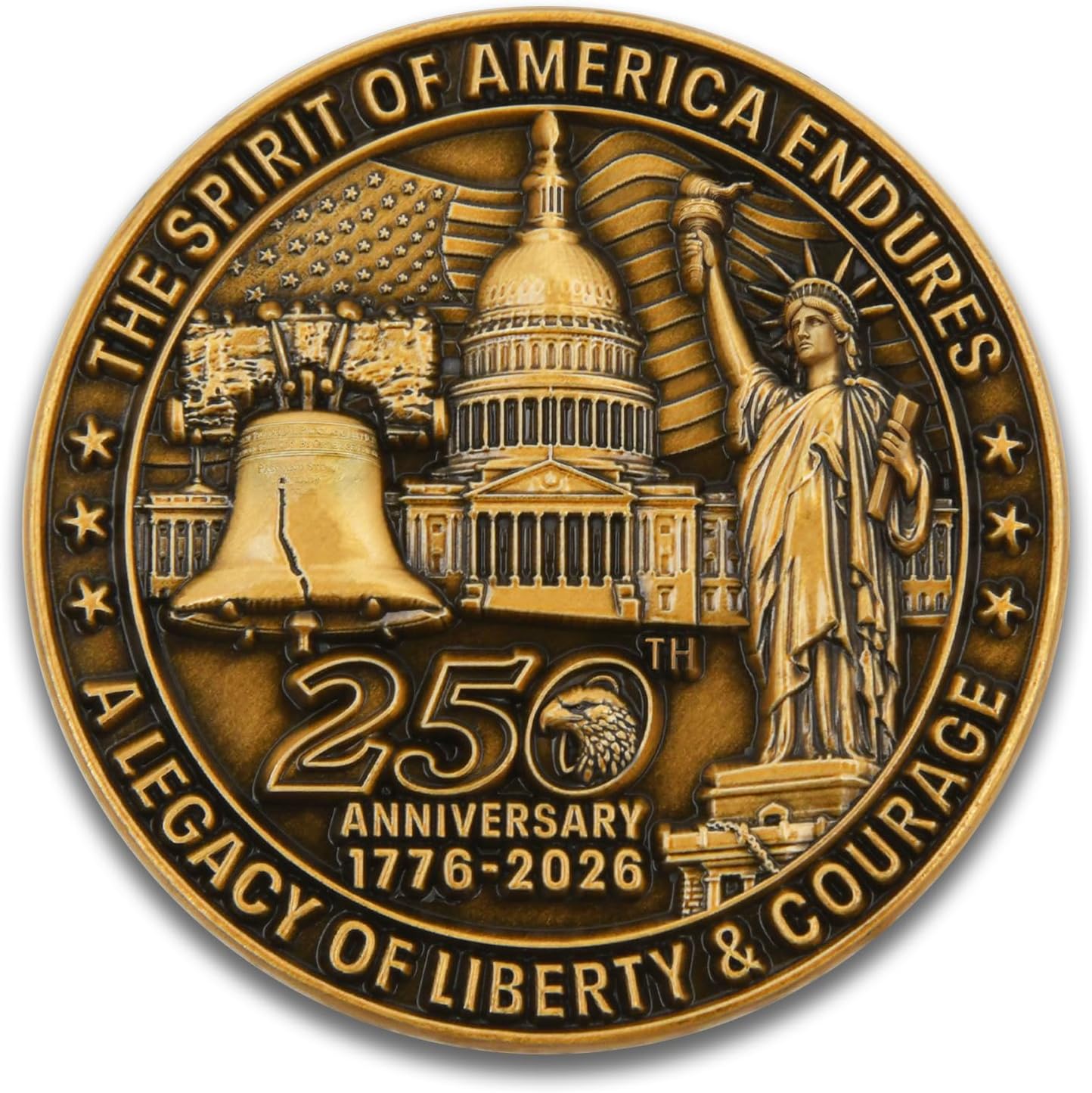 USA 250th Anniversary Commemorative Zinc Alloy Coin - United States of America Liberty & Courage 1776-2026