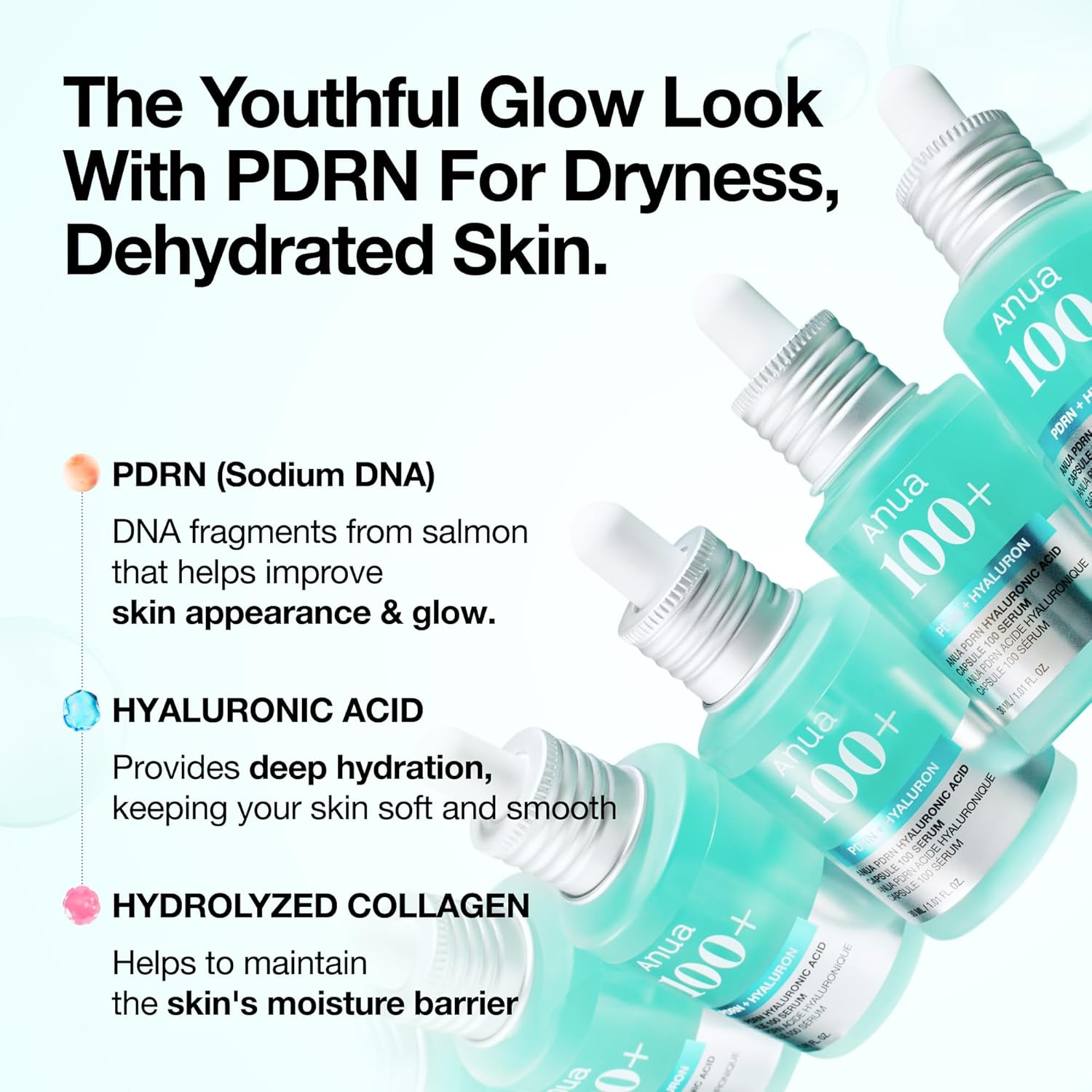 Anua PDRN Hyaluronic Acid Capsule 100 Serum, Radiant Face Serum, Salmon DNA, Hyaluronic Acid, Hydration, Moisture TLumping Effect, Lightweight, Glass Skin, Korean Skincare, 1.01 fl. oz