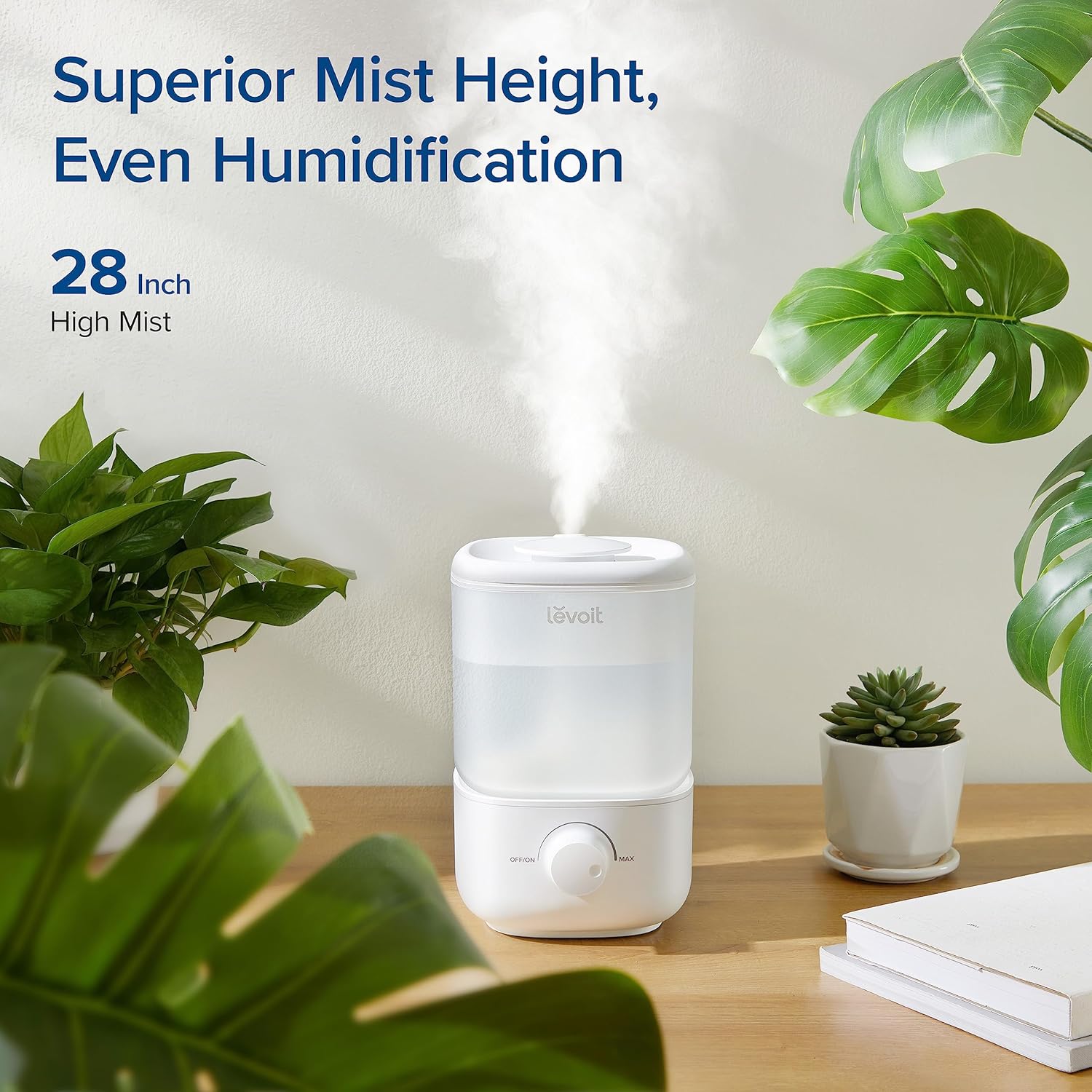 LEVOIT Top Fill Humidifiers for Bedroom, 2.5L Tank for Large Room, Easy to Fill & Clean, 28dB Quiet Cool Mist Air Humidifier for Home Baby Nursery & TLants, Auto Shut-off for Safety, 25H