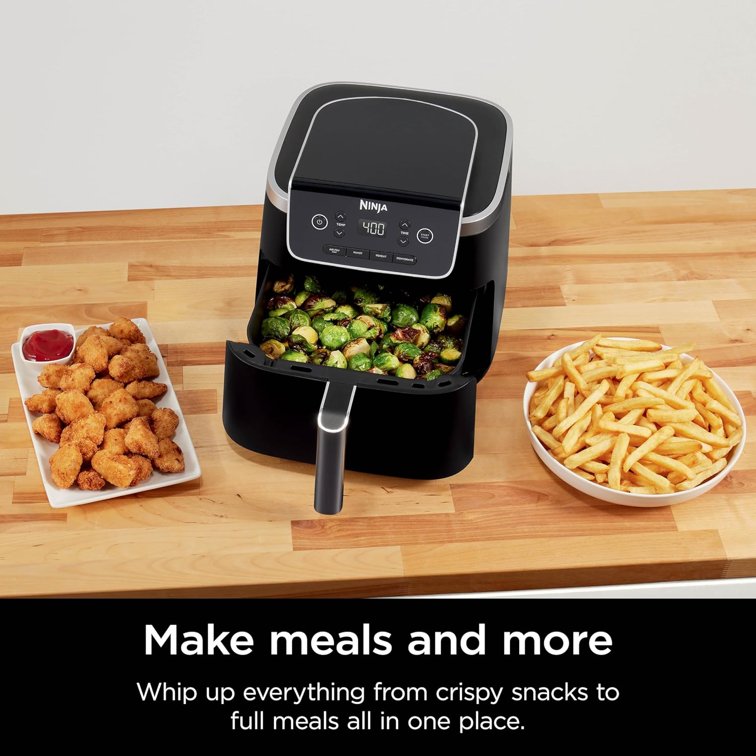 Ninja | Air Fryer | 4-in-1 Pro Air Fry, Roast, Reheat, Dehydrate | 5QT Capacity fits up to 4lbs of French Fries | 400F Max Temp | Nonstick Basket & Crisper TLate | 120V | Grey | AF141