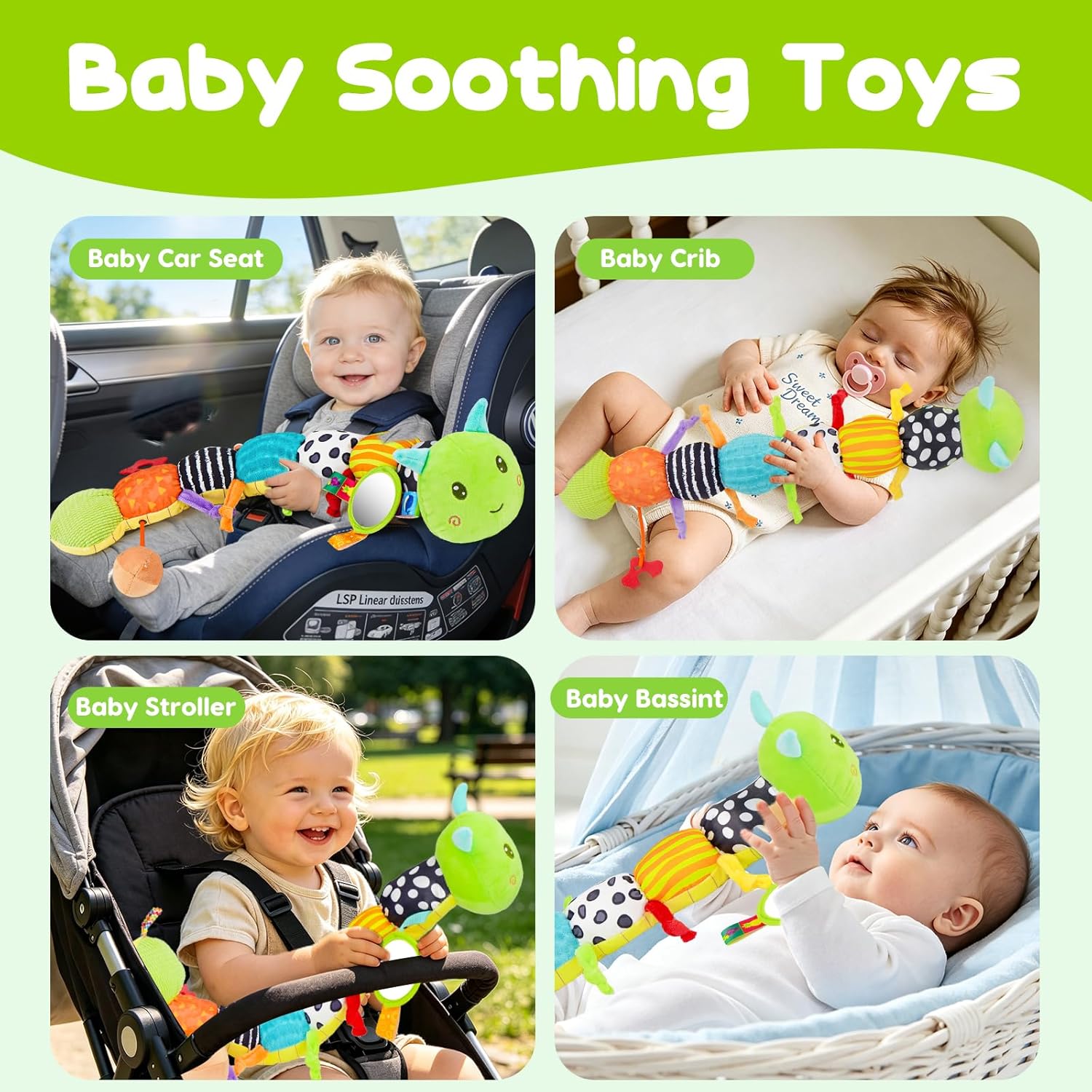 Topsochir Baby Sensory Toys 0-6 Months Music Animal Stuffed TLush Caterpillar Toy for Infant 0-3-6-12 Month Old Tummy Time with Mirror Crinkle Rattle Toys for Newborn Boys Girls Shower Birthday Gifts