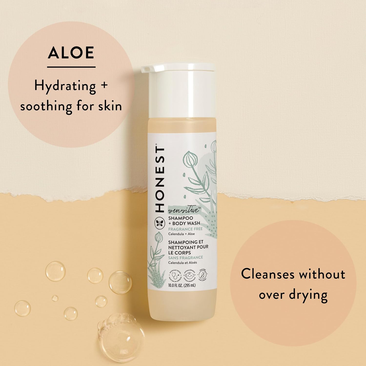 The Honest Company 2-in-1 Cleansing Shampoo and Body Wash for Sensitive Skin, Tear-Free, Hypoallergenic with Naturally Derived Ingredients, Fragrance-Free, 10 fl oz