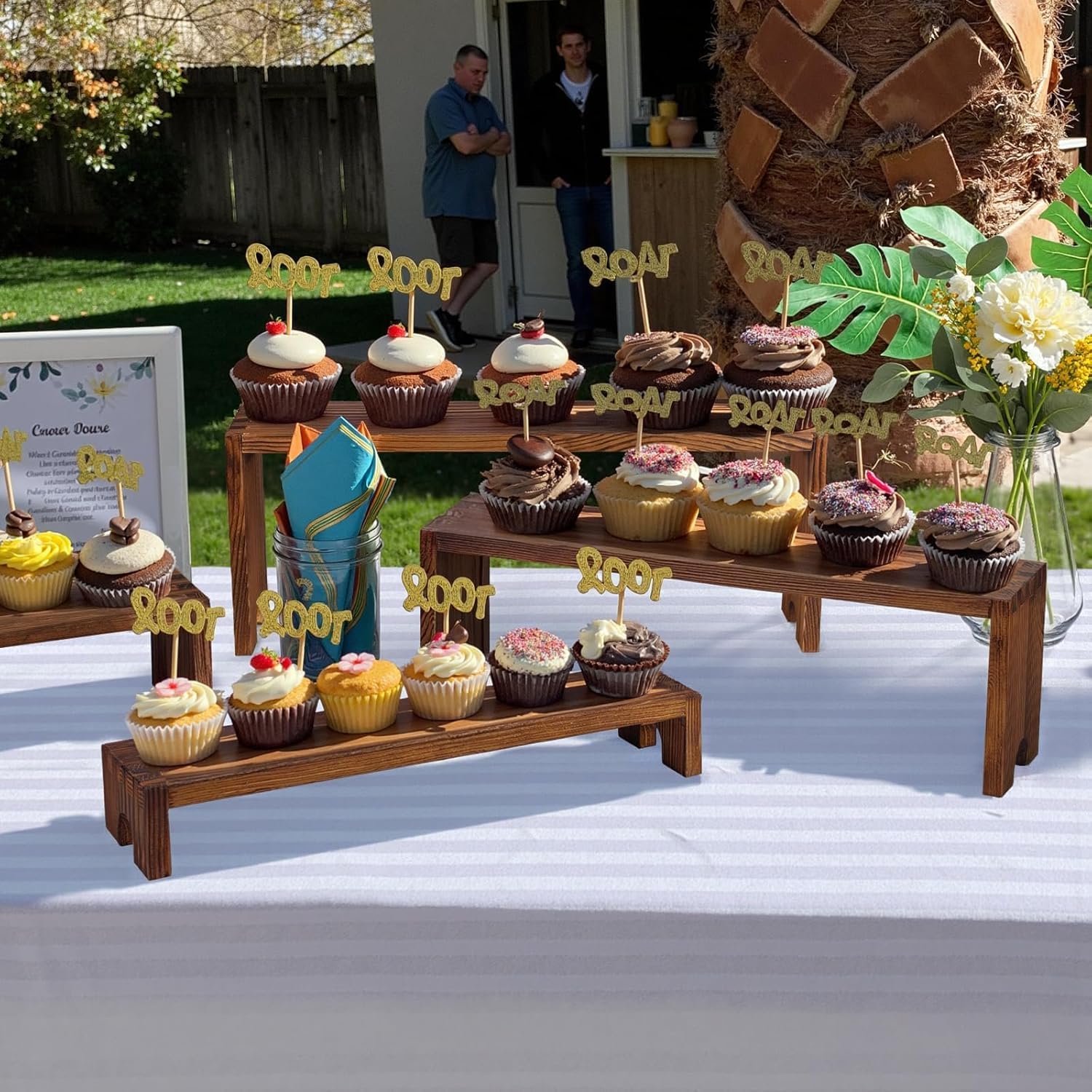 2 Set Wooden Tiered Risers DisTLay Stands for Vendor Events,Stackable Wooden Cupcake DisTLay Stand,Farmhouse Decor Wood Dessert Table DisTLay Set,Vendor Booth DisTLay Items,Food DisTLay Risers for Party（12-11.2-10.4-9.6IN）