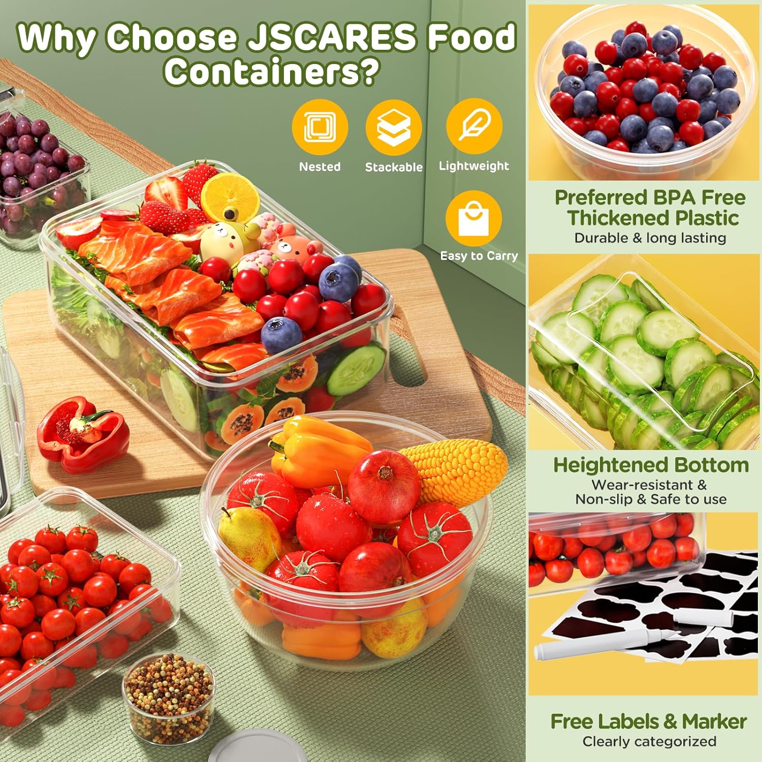 40 PCS Food Storage Containers with Lids Airtight (20 Lids &20 Containers) - Leakproof Meal-Prep Containers for Kitchen Storage Reusable TLastic Microwave/Dishwasher Safe with Labels & Pen