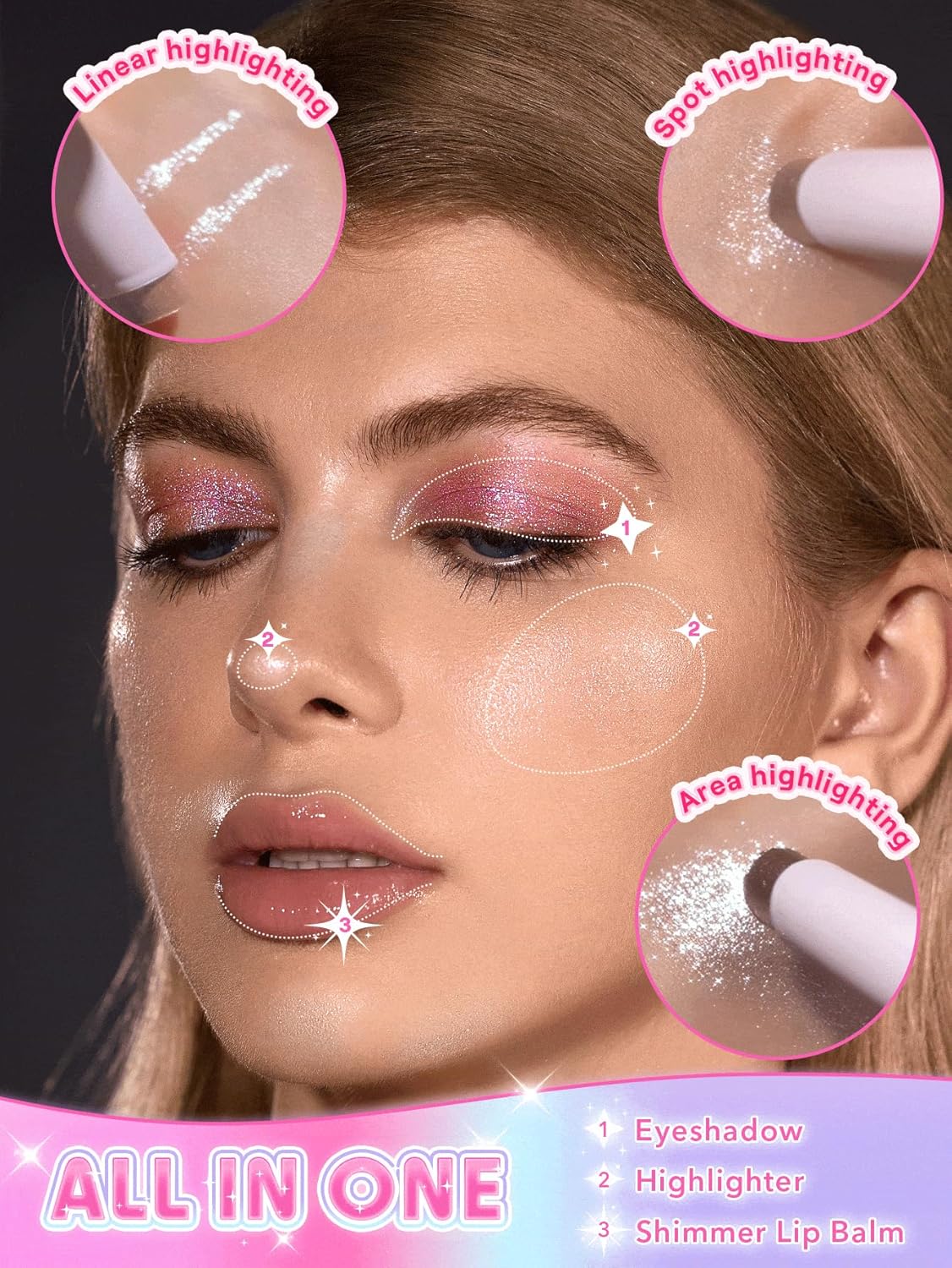 SHEGLAM Crystal Jelly Glaze Stick Eye Shadow Stick Eyeliner Brightener Pencil Crayon with Brush Easy to Blend Long Lasting Shimmer Eyeshadow-Rosy Gem