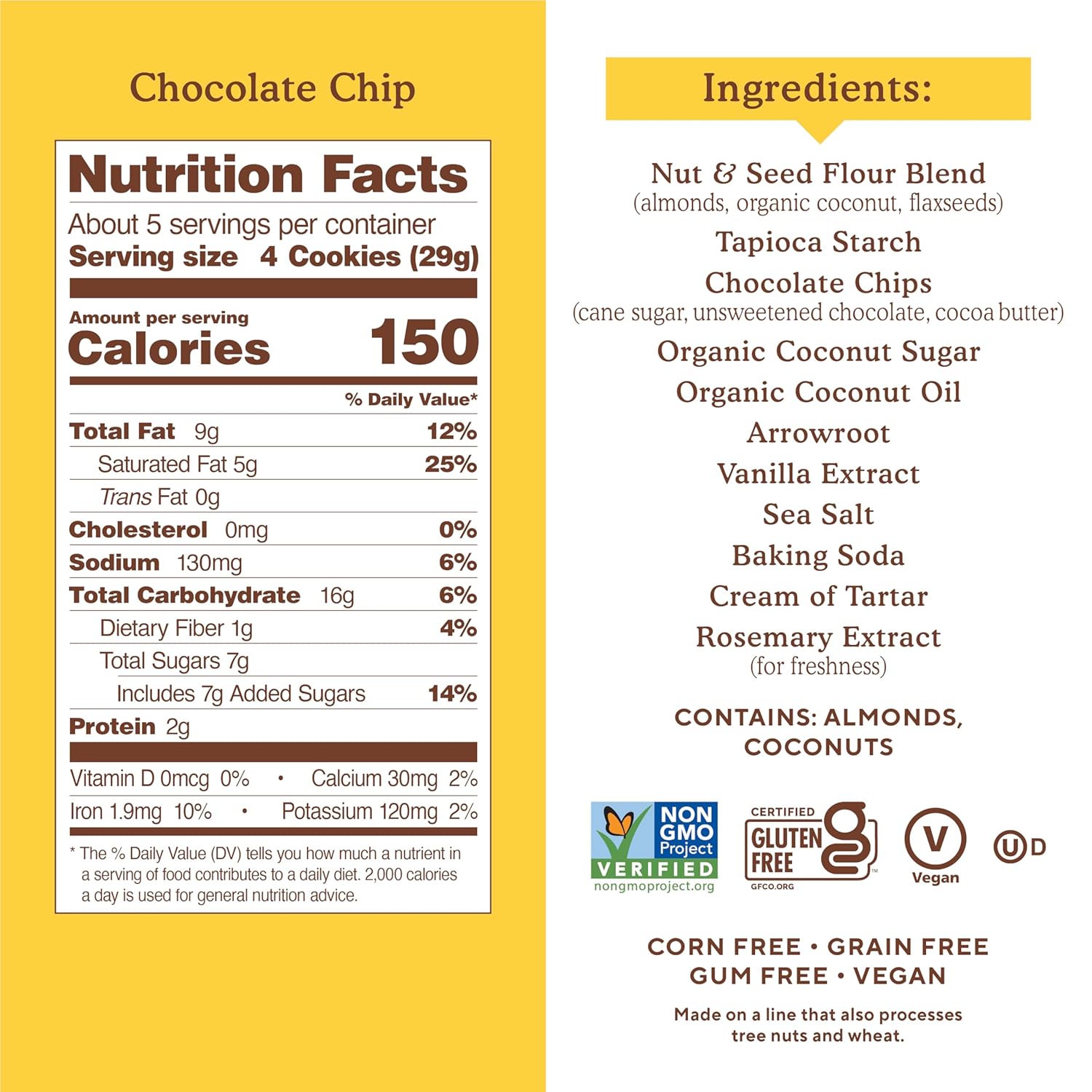 SimTLe Mills Almond Flour Chocolate Chip Cookies, Gluten Free and Delicious Crunchy Cookies, Organic Coconut Oil, Good for Snacks (Packaging May Vary)