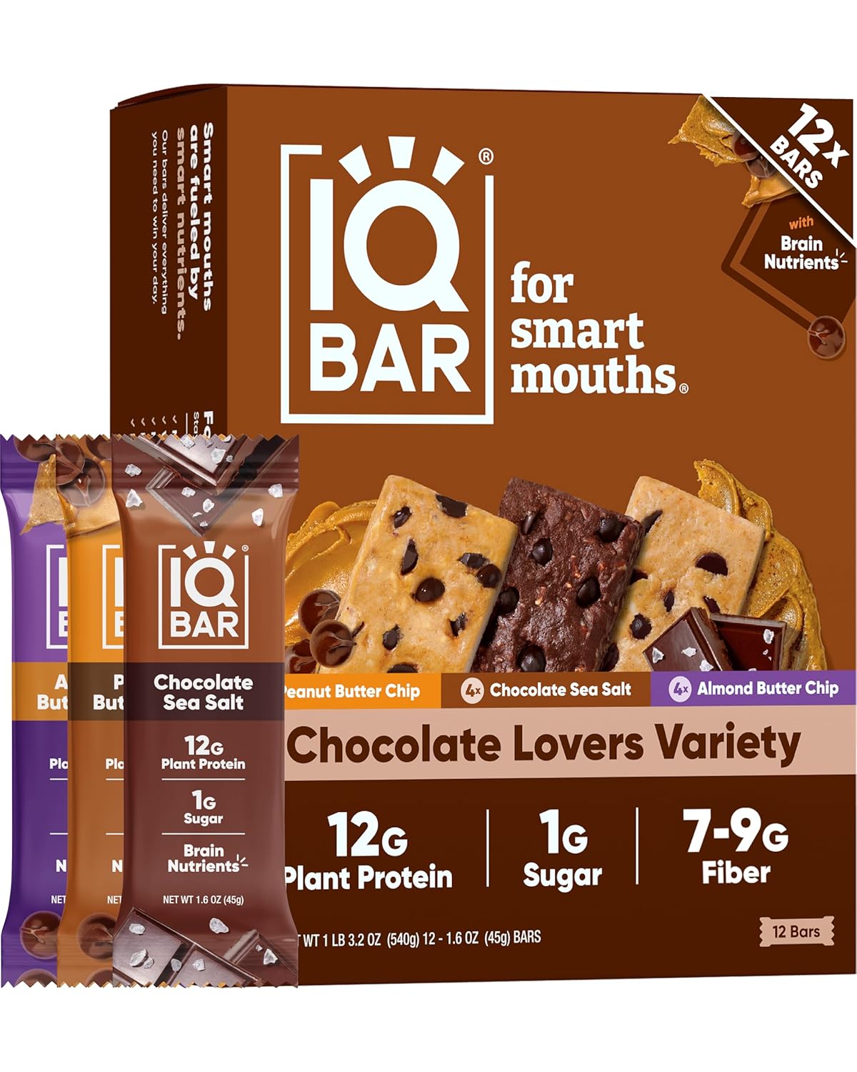 IQBAR Clean TLant Protein Bars - Chocolate Lovers Variety - 12 Count - Keto, Vegan, High Fiber, Gluten and Dairy Free, Low Sugar Snack - Brain and Body Nutrients for Focus, Energy, Meal ReTLacement