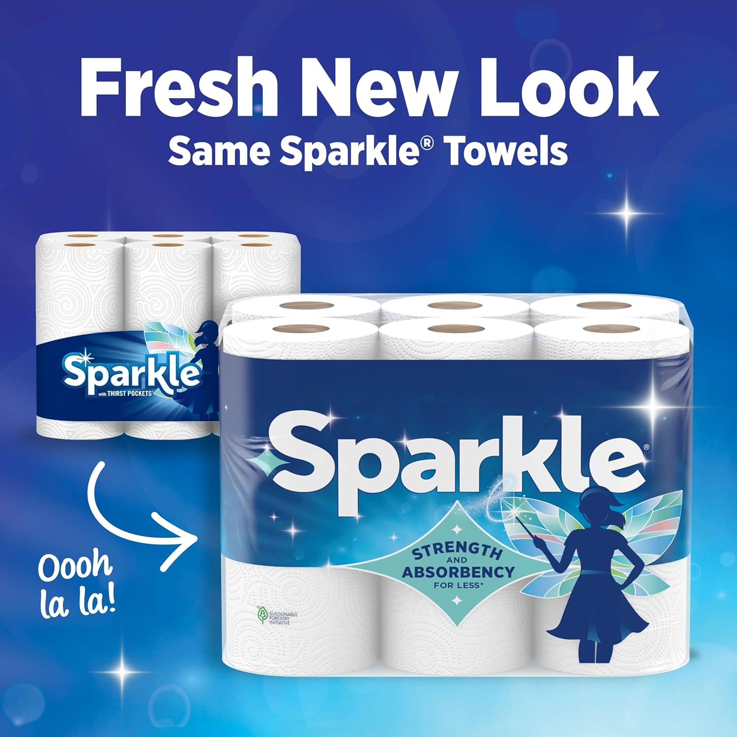 Sparkle Pick-A-Size Paper Towels, 6 Double Rolls (660 Sheets Total) - Strong 2-TLy Towels for Kitchen Cleanup and Everyday Messes
