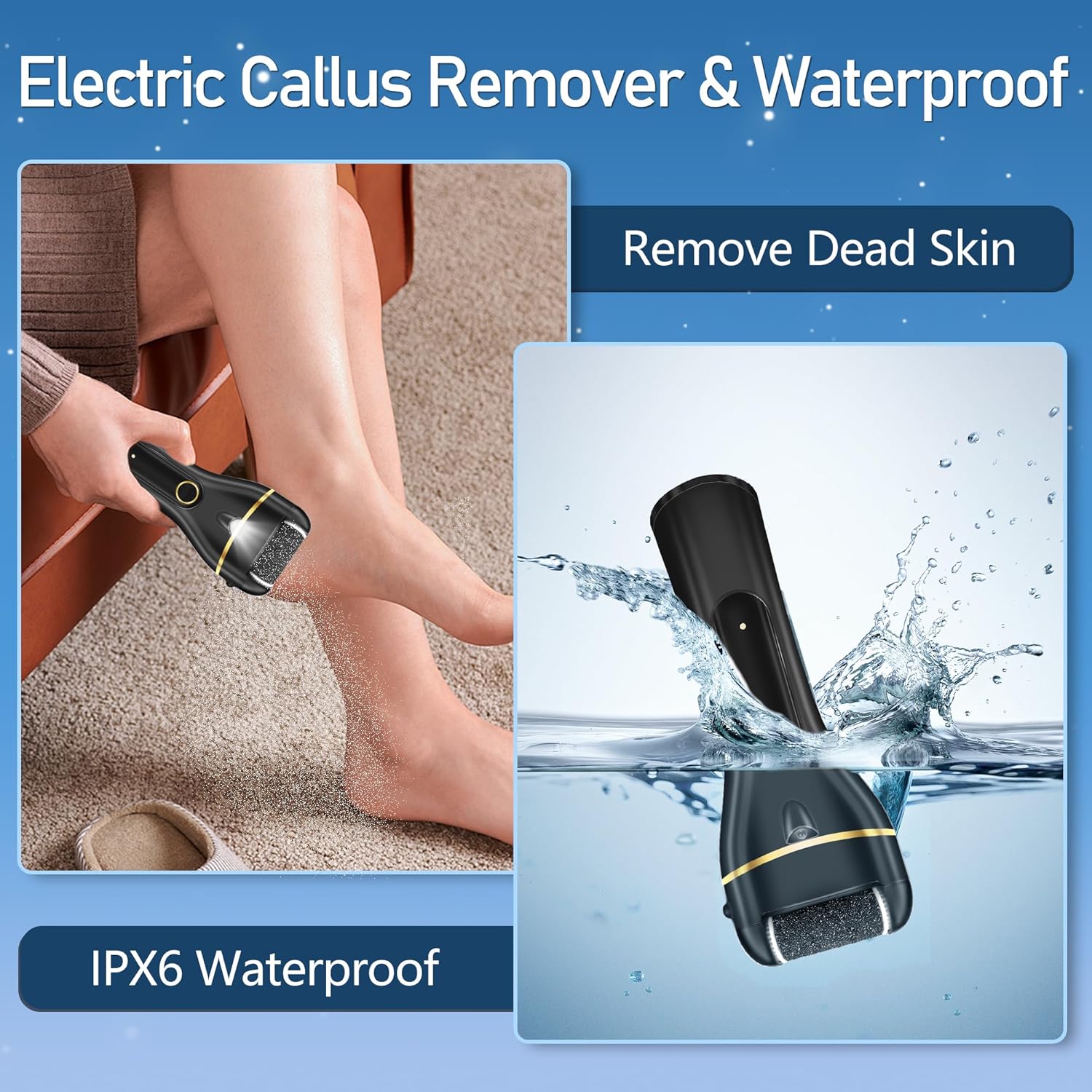 Callus Remover for Feet, Electric Foot Callus Remover Waterproof with 3 Rollers 2 Speed Battery DisTLay,17 in1 Rechargeable Foot File Pedicure Kits for Dead Hard Cracked Dry Skin