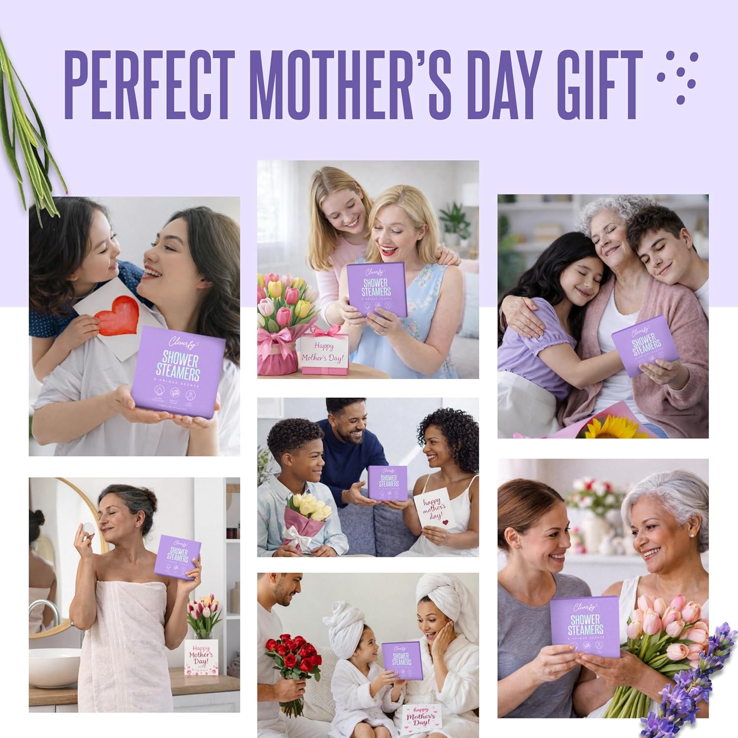 Cleverfy Shower Steamers Aromatherapy - Mother’s Day Gifts for Mom from Son or Husband - 40th, 50th & 60th Birthday Gifts for Women, Wife, Grandma, Daughter, Sister, Teens & Girlfriend – 6 Tablets