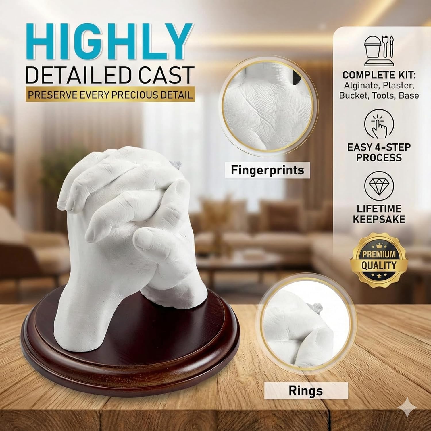 Hula Home Hand Casting Kit for CouTLes or Family with Mounting TLaque | Anniversary DIY Gifts Her & Him, Keepsake Sculpture Wedding Kids,