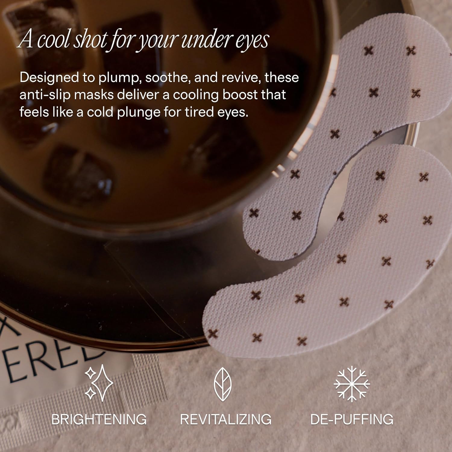'+ Lux Unfiltered Iced Latte Cooling Under Eye Patches - Anti-Slip Caffeine Infused Korean Eye Mask - Reduces Puffiness, Brightens & Hydrates - Niacinamide & Hyaluronic Acid - Vegan - 10 Pairs
