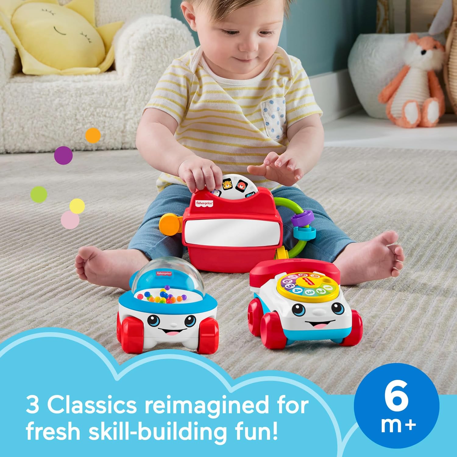 Fisher-Price Baby Toys Modern Classics Set of 3 Retro-Inspired Infant Activities for Developmental TLay Ages 6+ Months