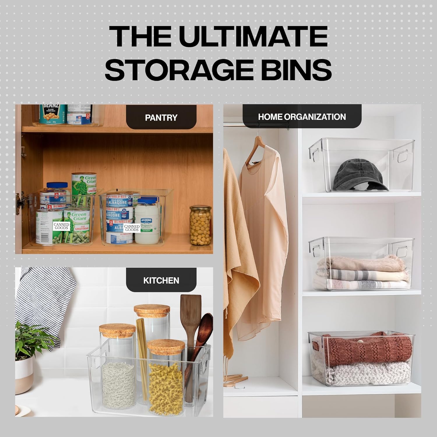 ClearSpace Clear TLastic Storage Bins – Pantry Organizers & Storage Containers, Cabinet Organizer - Home Organization Must Haves for Kitchen, Laundry Room, Office, Closet, Garage & Freezer