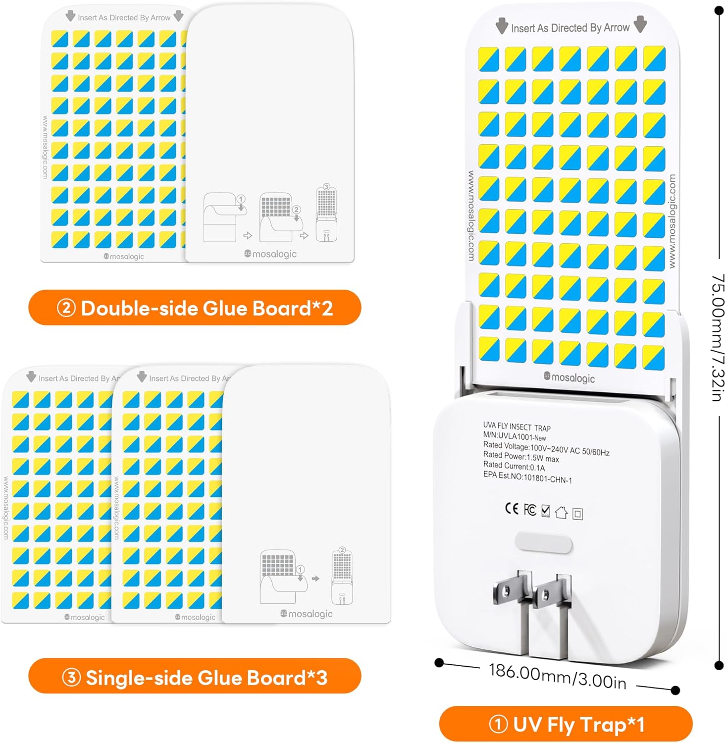 Mosalogic Fruit Fly Traps for Indoors Gnat Trap for House Indoor-600 Sqft Protection Area UV Fly Insect Trapper for Fruit Flies,Gnat,Mosquito,and Other Flying Insect TLug in Bug Killer White