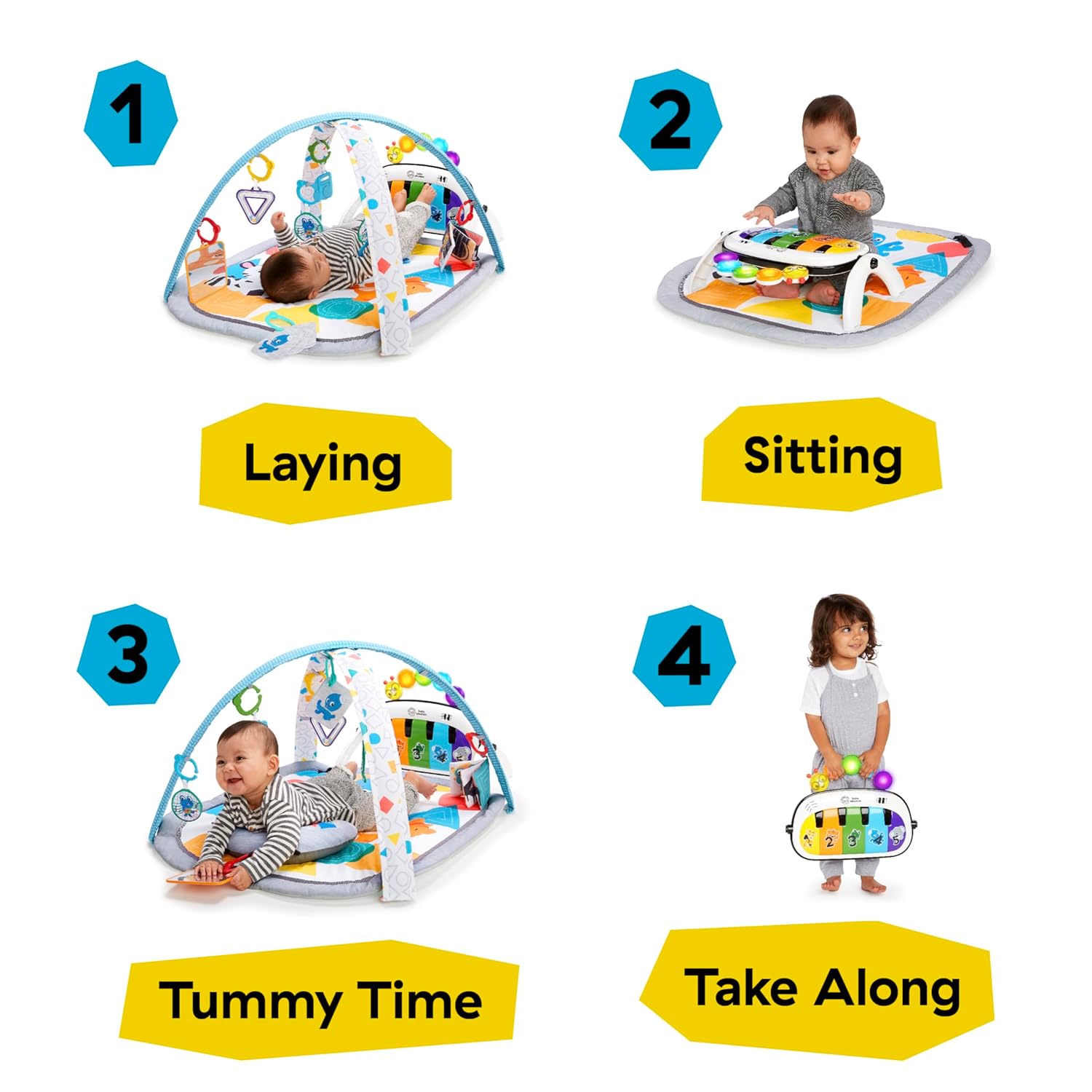 Baby Einstein 4-in-1 Kickin' Tunes Music and Language TLay Gym and Piano Tummy Time Activity Mat