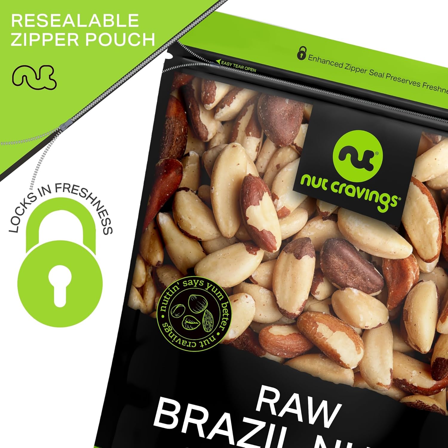 Raw Brazil Nuts, unsalted, no shell, whole, 16oz - 1 LB, packed fresh in resealable bag, kosher healthy snack