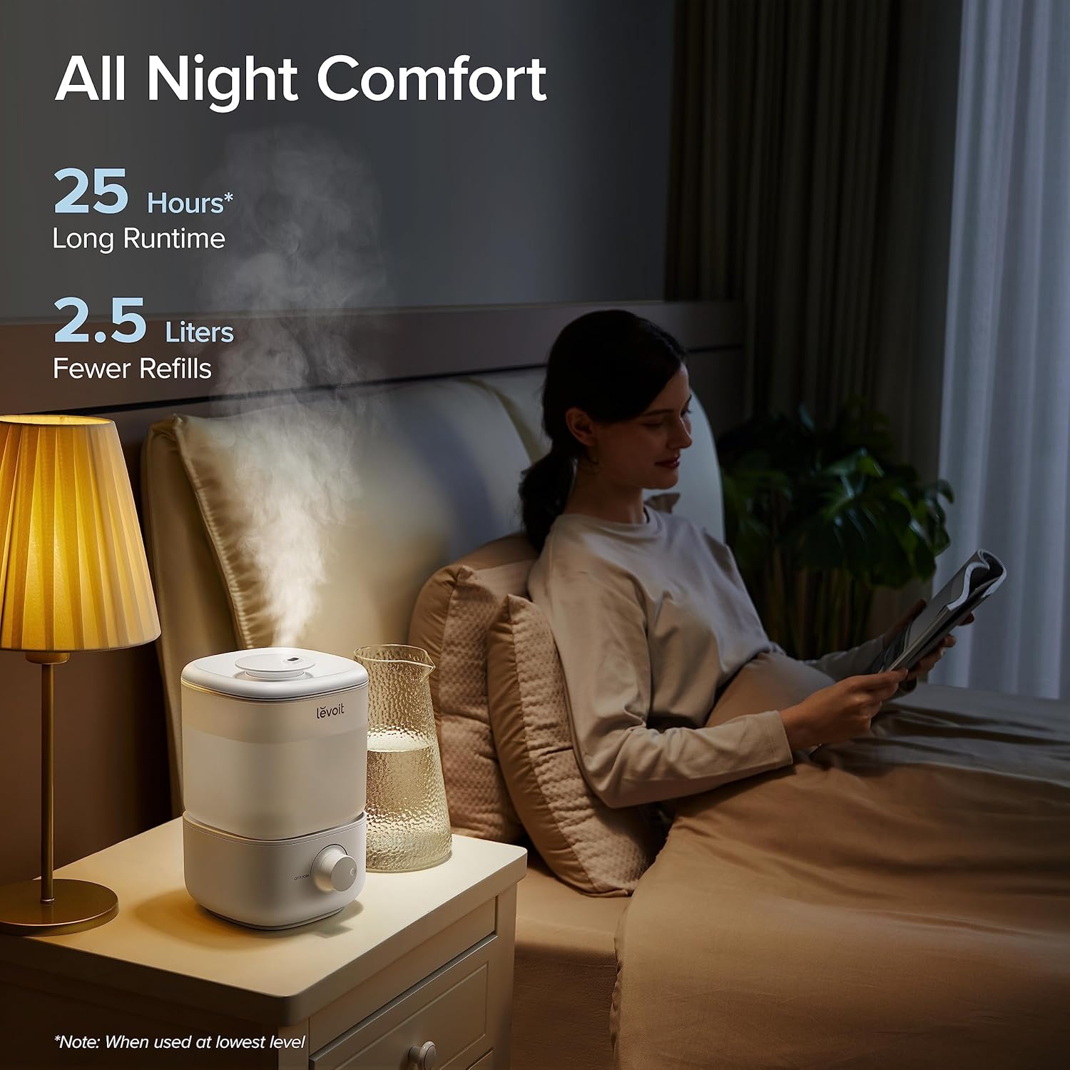 LEVOIT Top Fill Humidifiers for Bedroom, 2.5L Tank for Large Room, Easy to Fill & Clean, 28dB Quiet Cool Mist Air Humidifier for Home Baby Nursery & TLants, Auto Shut-off for Safety, 25H
