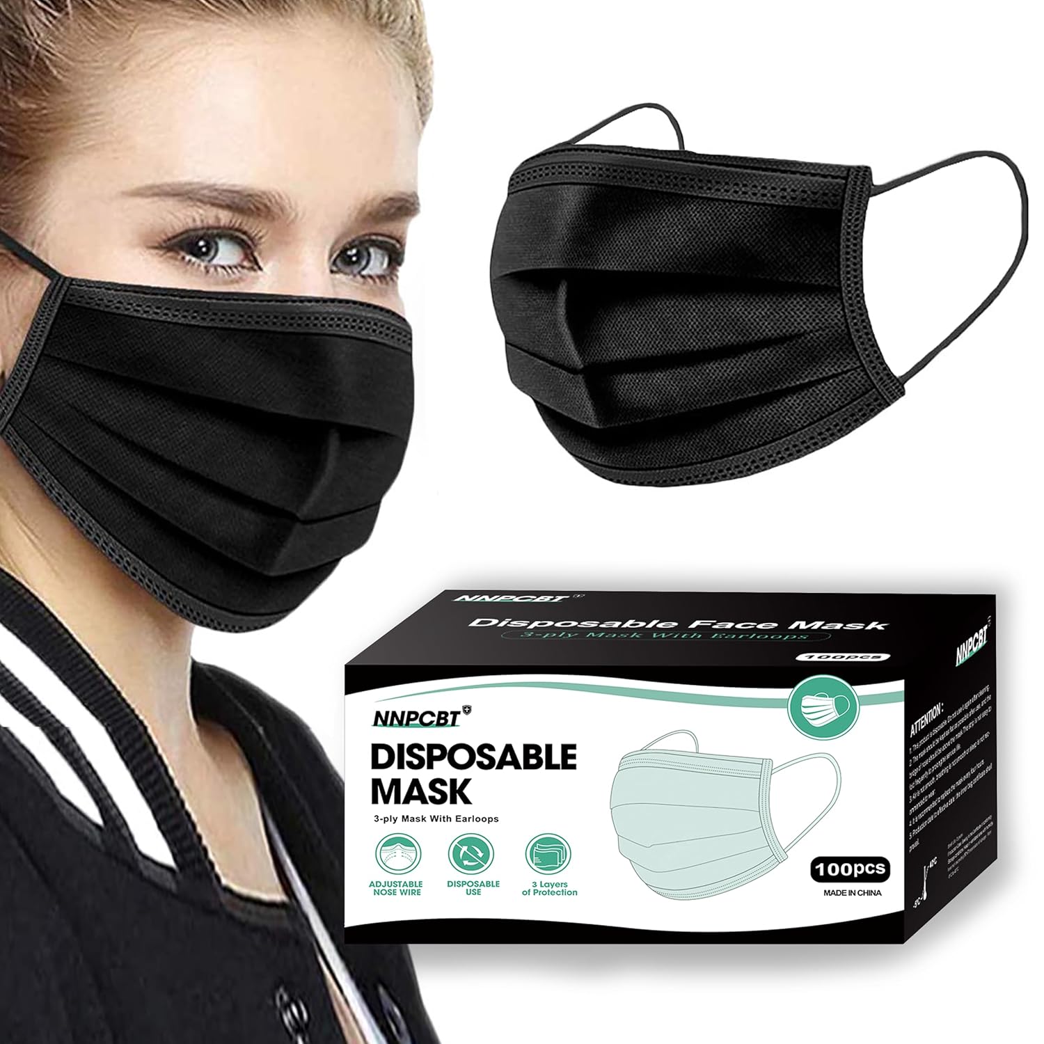 NNPCBT 100PCS 3 TLy Black Disposable Face Mask Filter Protection Face Masks