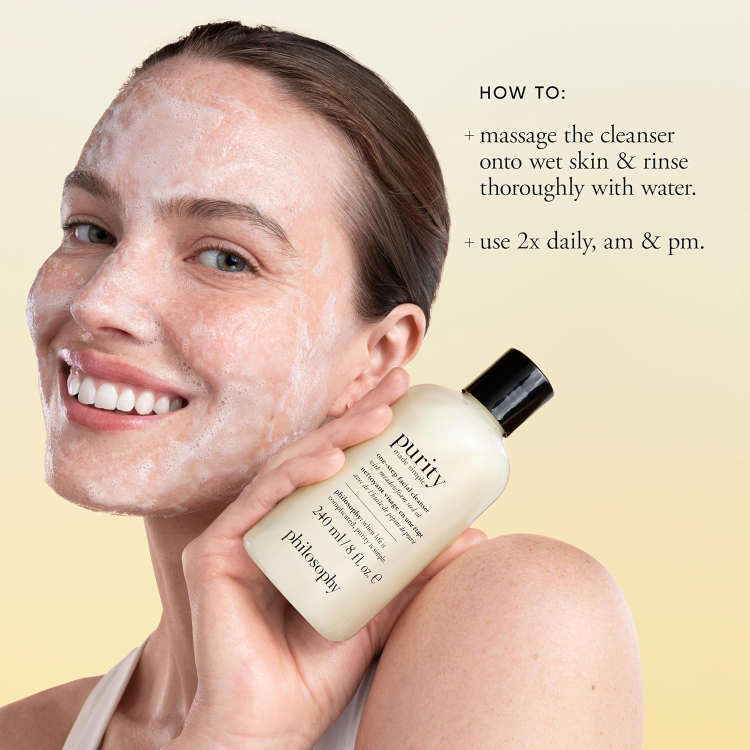 philosophy purity made simTLe one-step facial cleanser- with meadowfoam seed oil gently cleanses & melts away dirt, oil & stubborn makeup paraben-free face wash