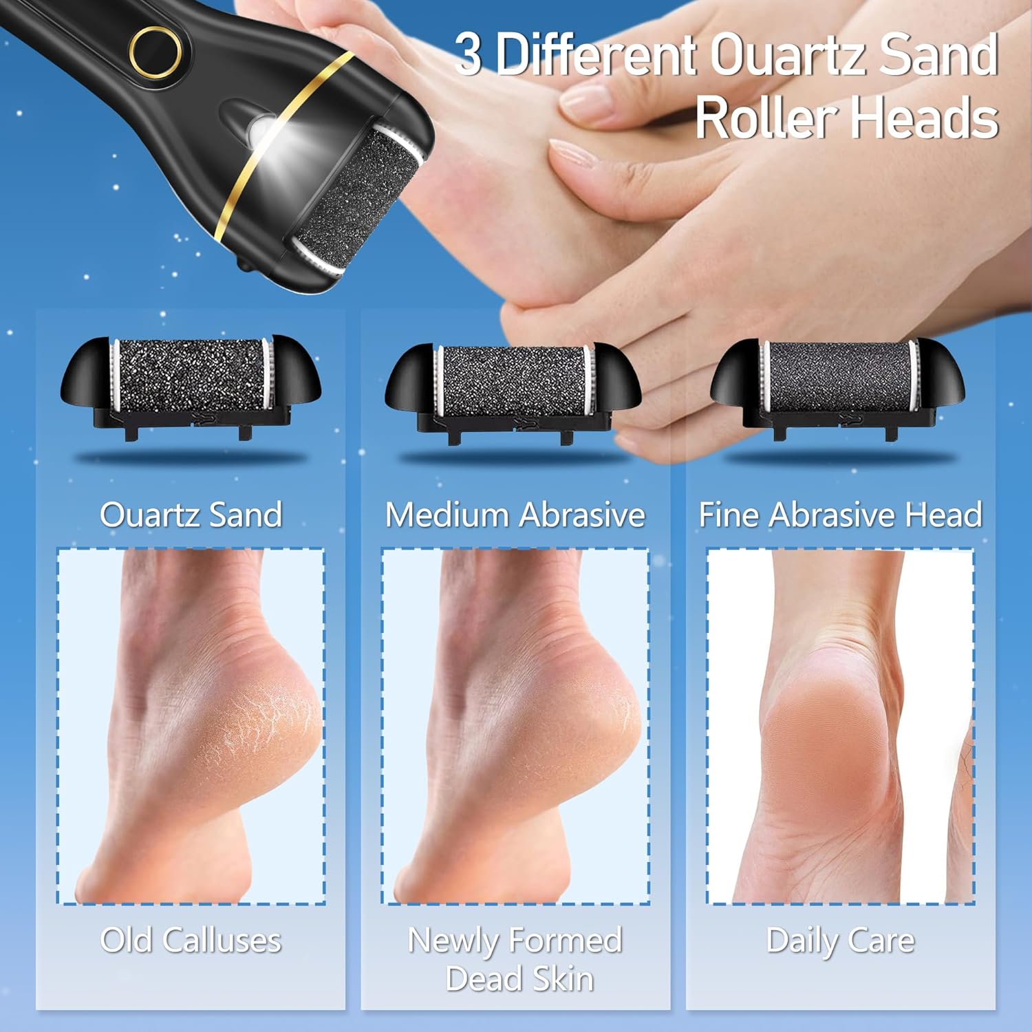 Callus Remover for Feet, Electric Foot Callus Remover Waterproof with 3 Rollers 2 Speed Battery DisTLay,17 in1 Rechargeable Foot File Pedicure Kits for Dead Hard Cracked Dry Skin