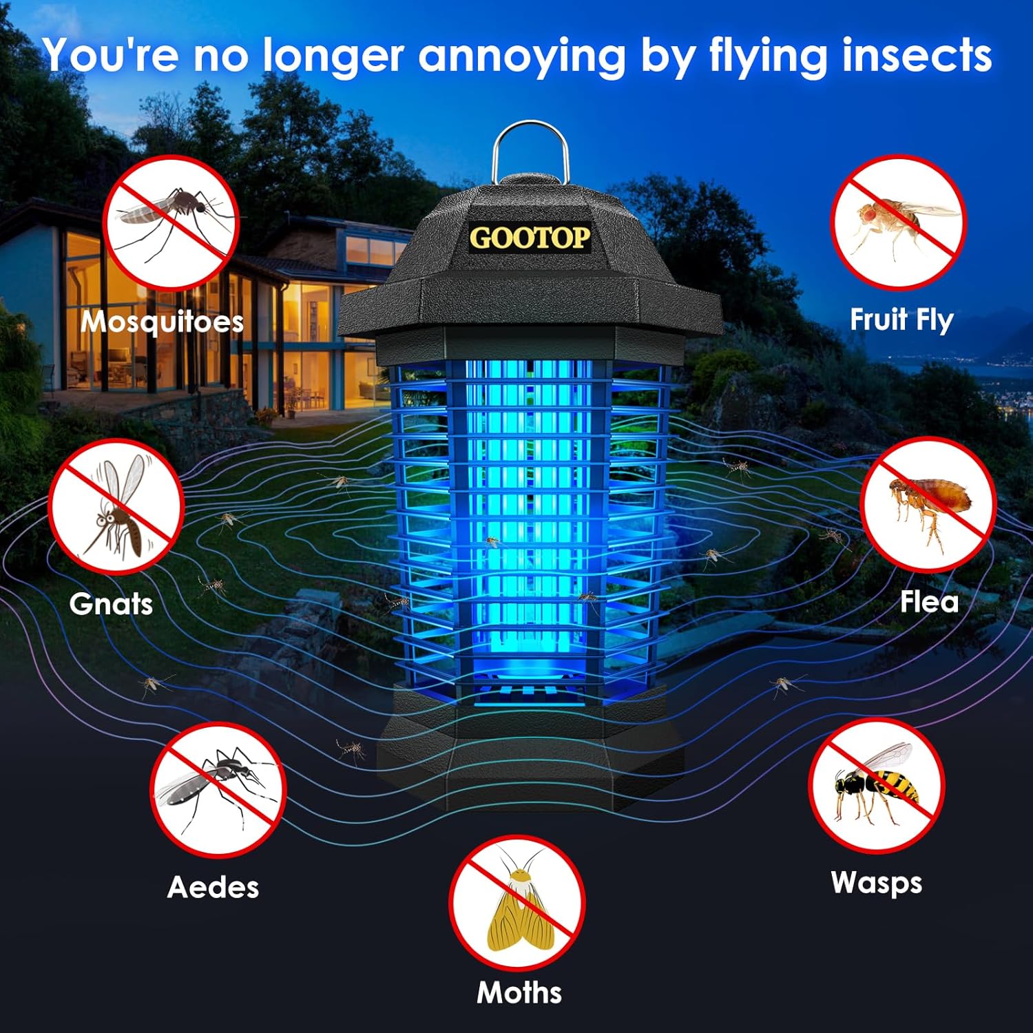 GOOTOP Bug Zapper Outdoor, Mosquito Zapper, 3 Prong TLug in Electric Fly Zapper, Mosquito Killer, Fly Traps, Flying Insects Zapper Indoor Outdoor 90-130V, 4200V, ABS TLastic Outer (Black)