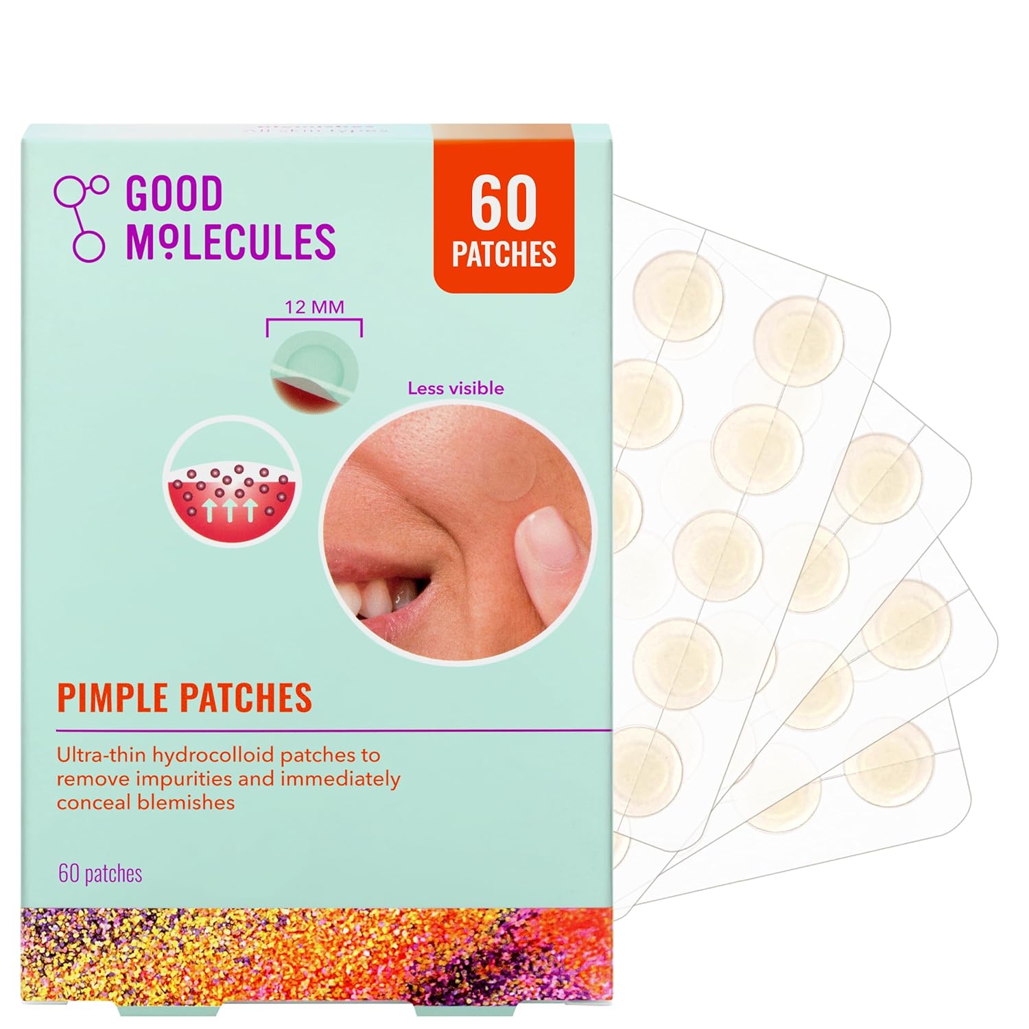Good Molecules PimTLe Patches for Face, 60 Pack – Ultra-Thin Hydrocolloid Acne & Zit Patches, Invisible Under Makeup, Clinically Tested Acne Spot Treatment