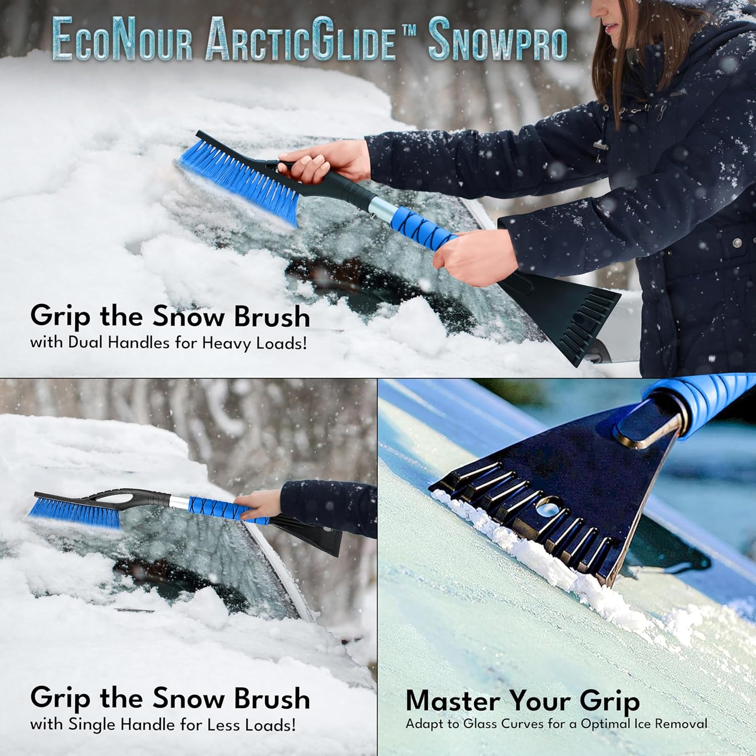 EcoNour 27 inch car snow brush and ice scraper 2 pack for windshield snow removal and ice scraping winter car accessories