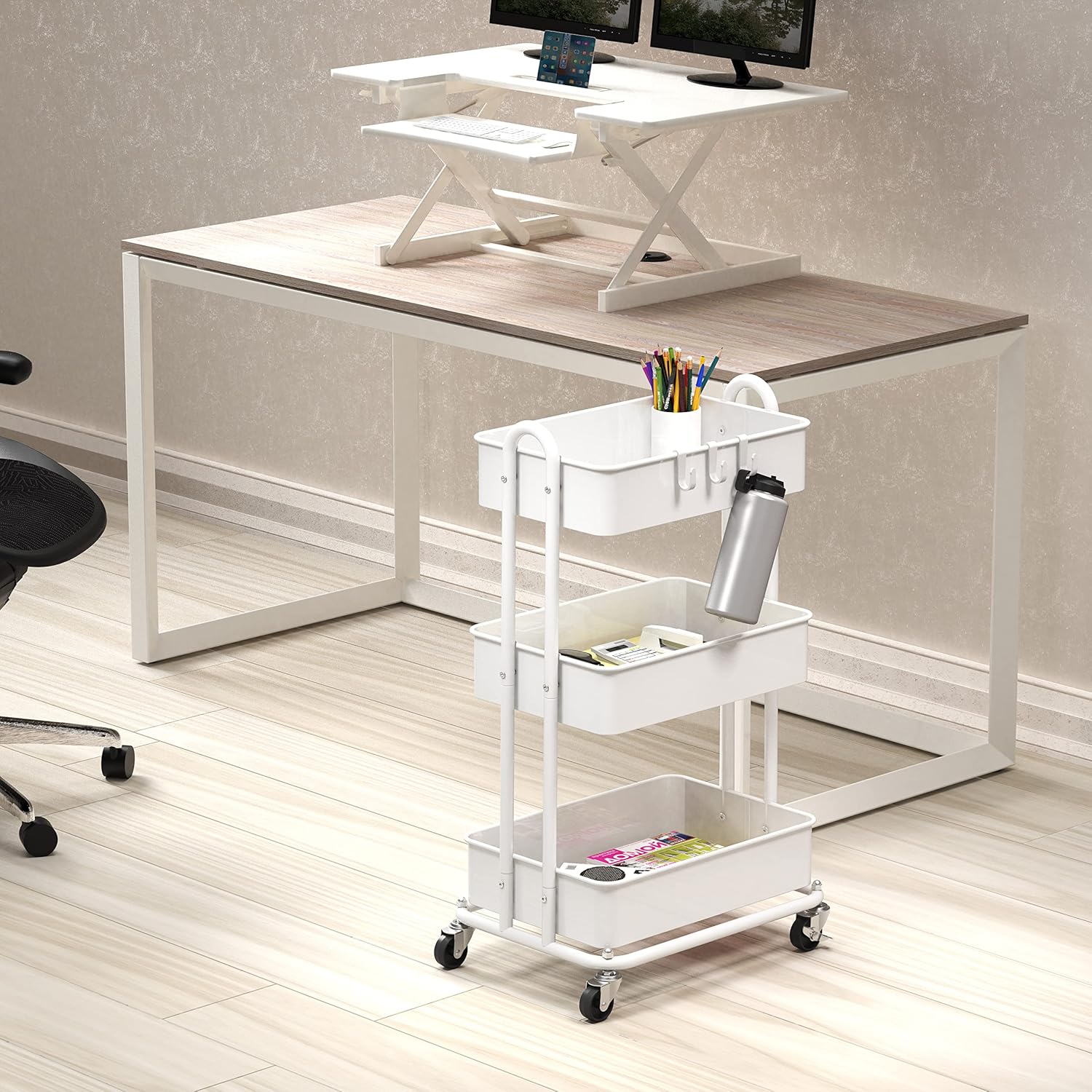 SimTLe Houseware 3-Tier Heavy Duty Metal Utility Rolling Cart, White