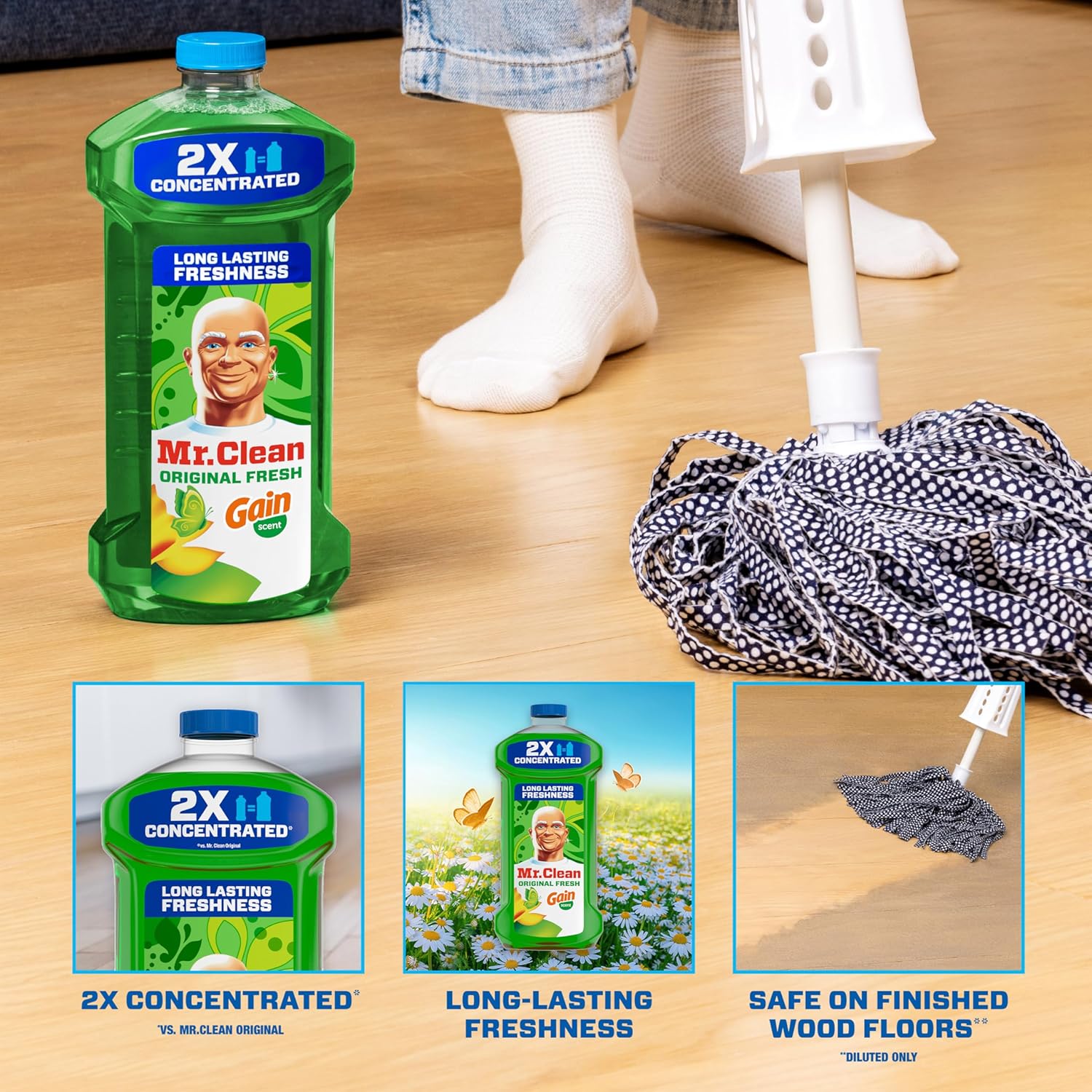 Mr. Clean All Purpose Cleaner, Floor Cleaner for Mopping Home, Bathroom, & Kitchen, Cleaning Liquid for Mop & Bucket, Cleaning SupTLies, Multi-Surface Dilutable, Gain, 41oz