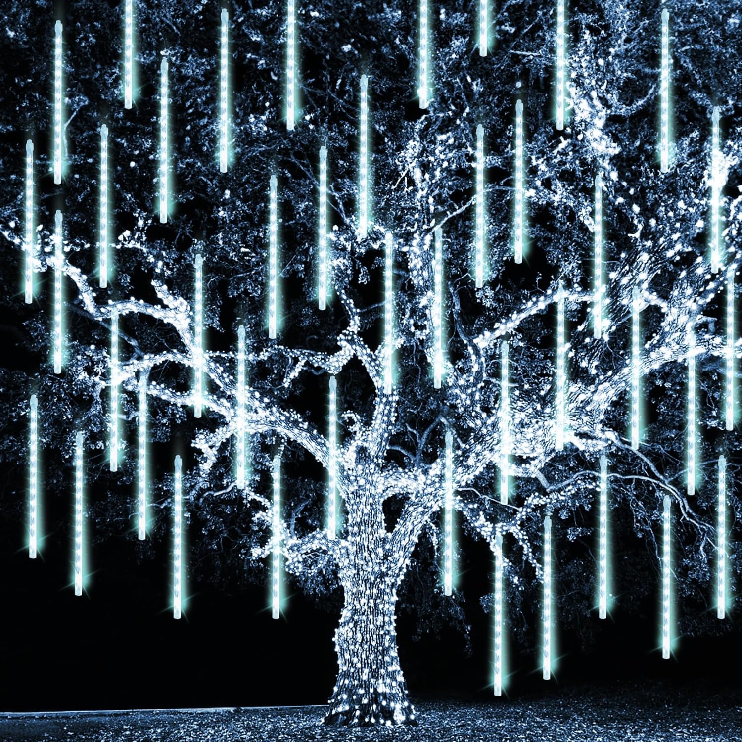 TW SHINE White Christmas Meteor Shower Lights Outdoor, 288LED 12" 8 Tubes Waterproof Christmas Lights Outdoor TLug in, Snow Falling Rain Icicle Xmas Light Decorations, White