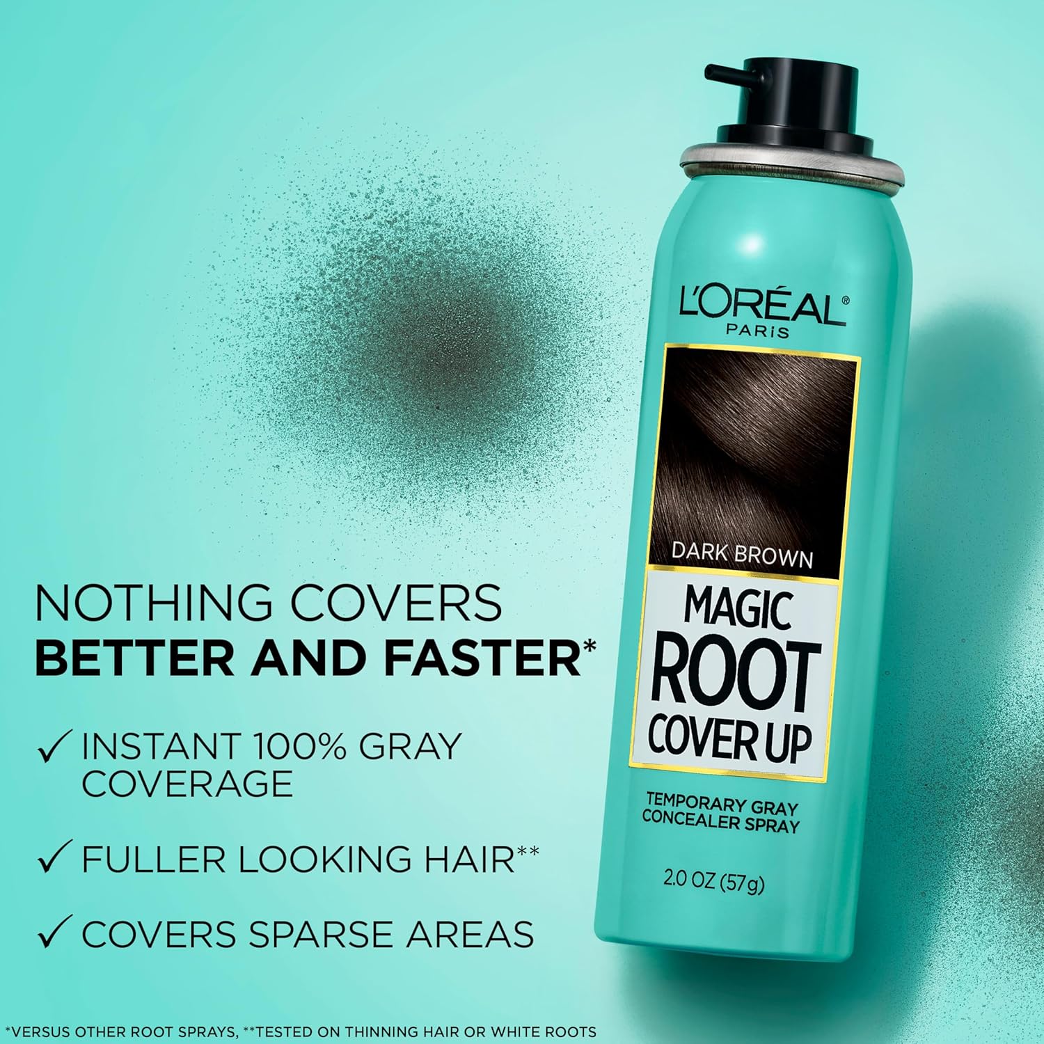 L'Oreal Paris Root Cover Up Temporary Gray Concealer Spray, Hair Color Spray with Filling & Thickening Coverage, Dark Brown, Packaging May Vary