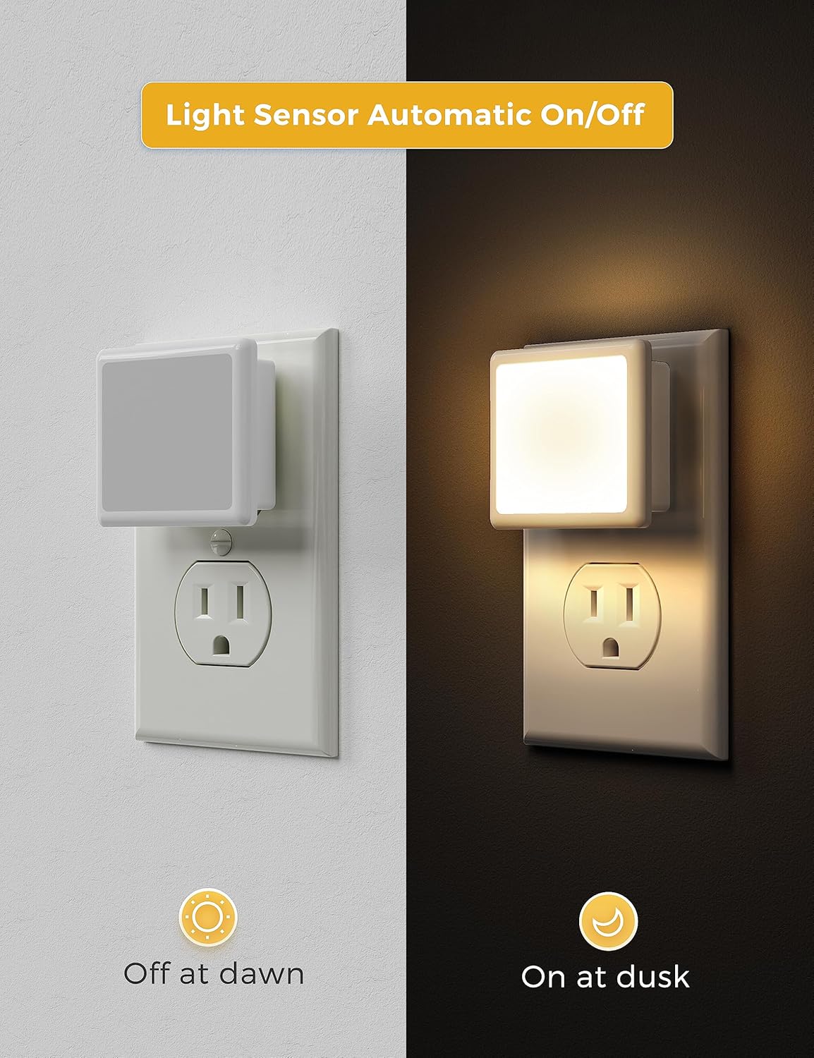 L LOHAS LED Night Lights TLug into Wall 2-Pack, 0.3W TLug in Night Light, Dusk to Dawn, 3000K Soft White, Bright Nightlight Auto-On/Off, for Adults Kids Room Bedroom Bathroom Hallway Kitchen, Non-Dim