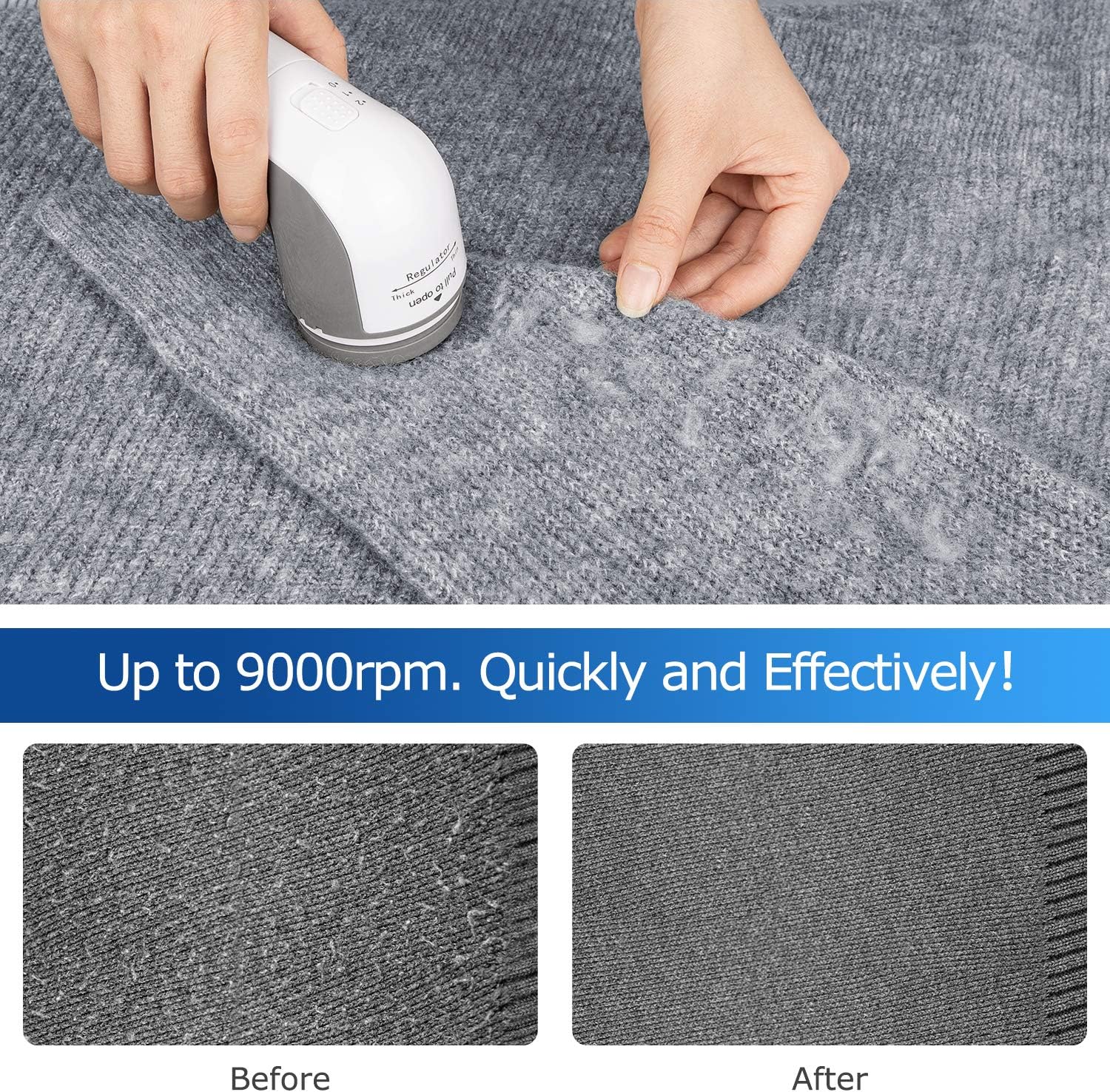 BEAUTURAL Fabric Shaver and Lint Remover, Sweater Defuzzer with 2-Speeds, 2 ReTLaceable Stainless Steel Blades, Battery Operated, Remove Clothes Fuzz, Lint Balls, Pills, Bobbles Gray