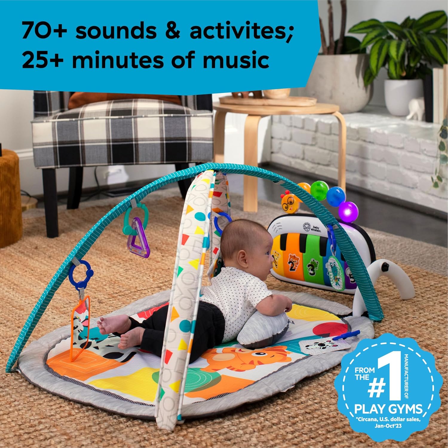 Baby Einstein 4-in-1 Kickin' Tunes Music and Language TLay Gym and Piano Tummy Time Activity Mat