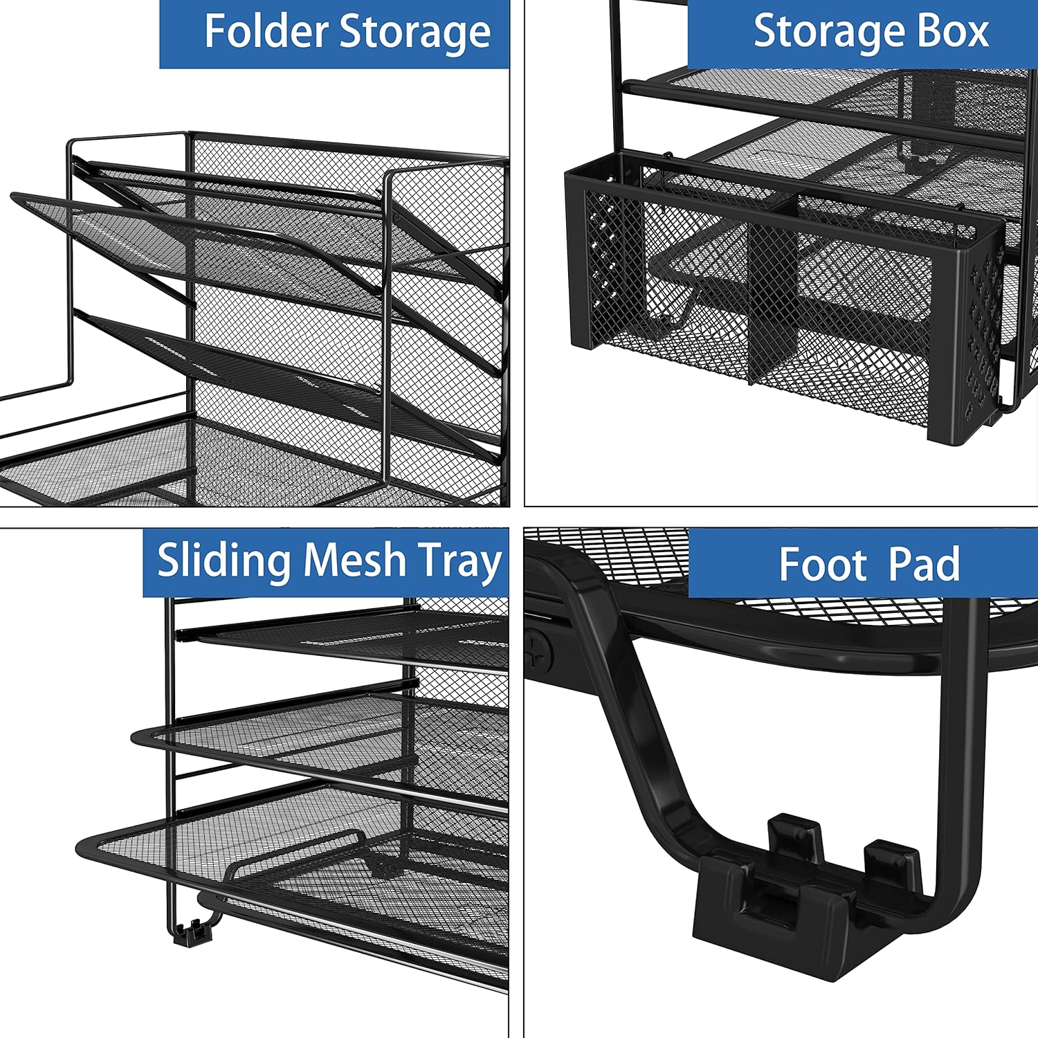 SimTLe Trending 7 Tier Desk File Organizer, Letter Tray Paper Organizer with Pen Holder and Metal Hanging Basket, Black