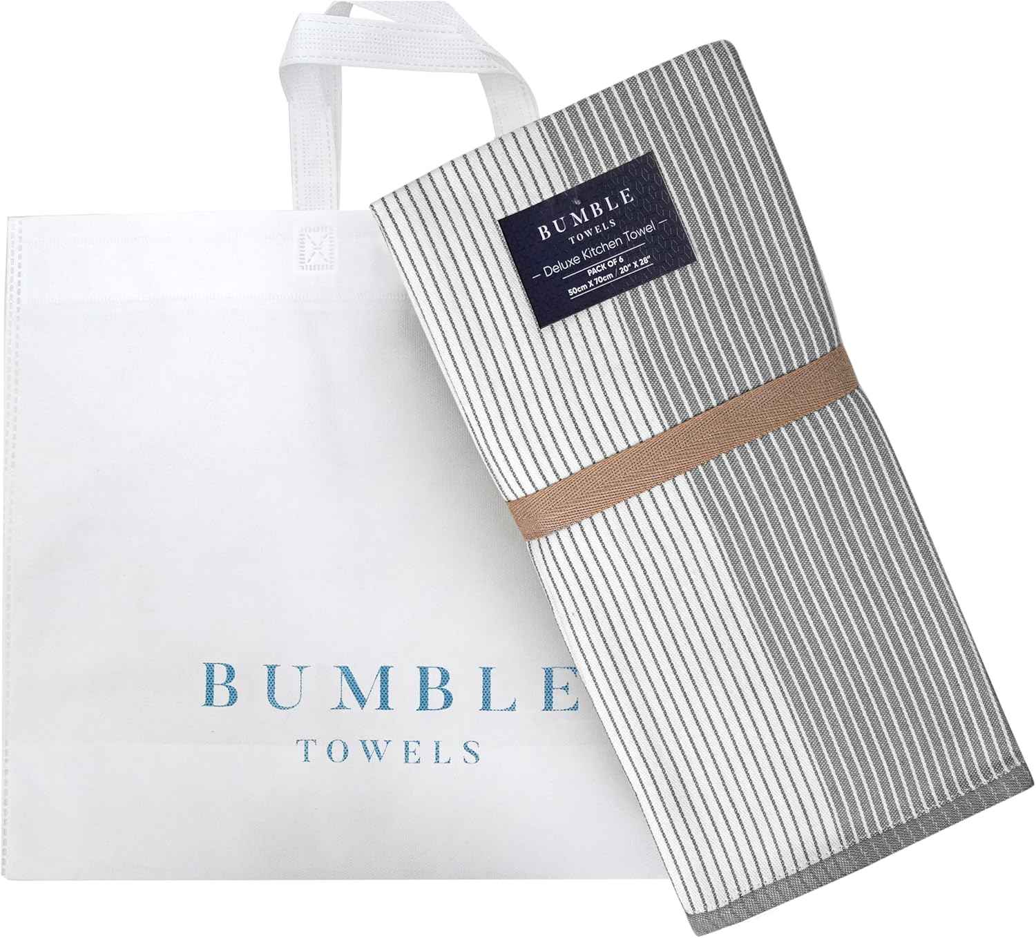 Premium Kitchen Towels (20”x 28”, 6 Pack) | Large Cotton Kitchen Hand Towel | Flat & Terry Dish Cloths | Highly Absorbent Tea Towels Set with Hanging Loop | Gray