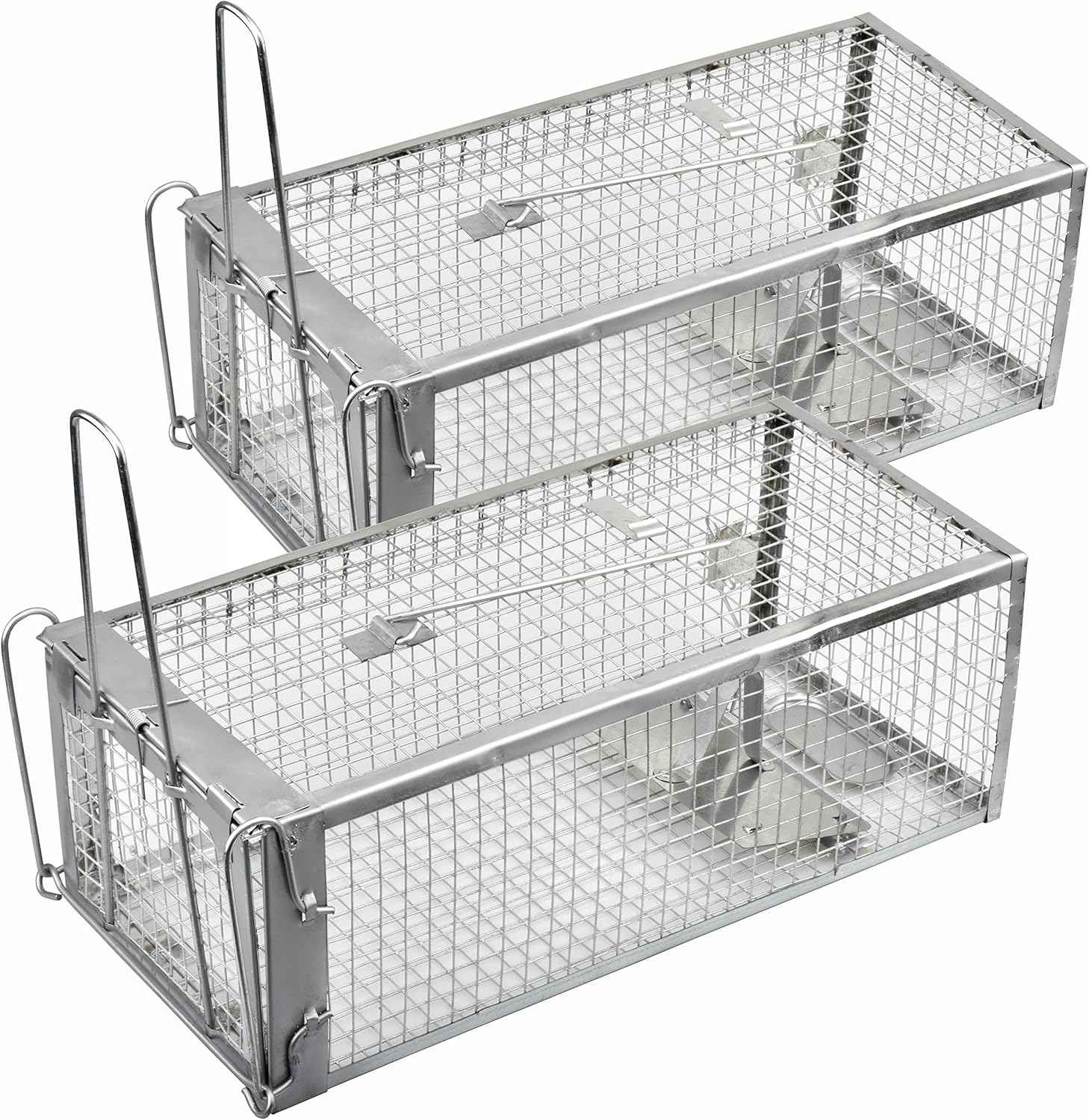 2-Pack Rat Traps Humane Live Mouse Vole Chipmunk Trap Cage for Indoors and Outdoors (Black)