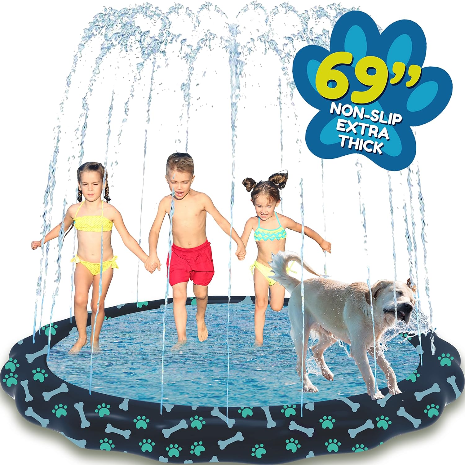 60-inch SplashEZ 3-in-1 kiddie pool and sprinkler for toddlers and babies, BPA-free water play mat for outdoor learning