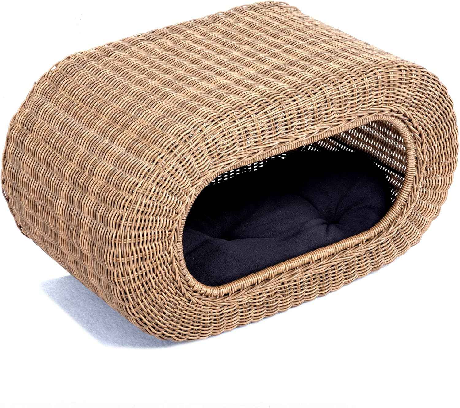 Fun Stackable Cat Condo for Indoor Cats - Interactive Play Faux Rattan Cat House for Indoor Cats Kitty, Pet Friendly Top/Side House Entry, Cat Bed Enclosed